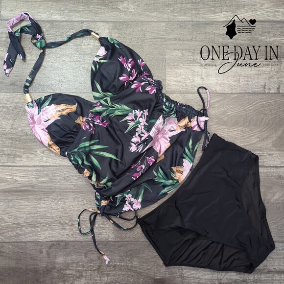 Adisputent Halter Drawstring Tankini Swimsuit Size M - Picture 2 of 5